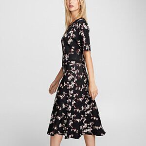 Contemporaine by Simons Floral Jacquard Structured Knit Midi Dress EUC